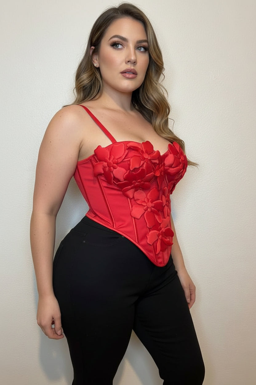 Women's Floral Red Corset Tank Top, Women's Underwear Tops for Daily Wear