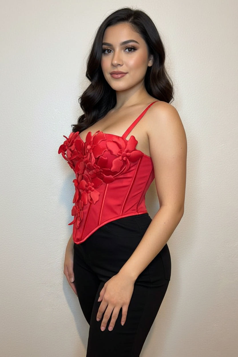 Women's Floral Red Corset Tank Top, Women's Underwear Tops for Daily Wear