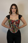 Corsé Floral Bordado con Tirantes de Tul Negro