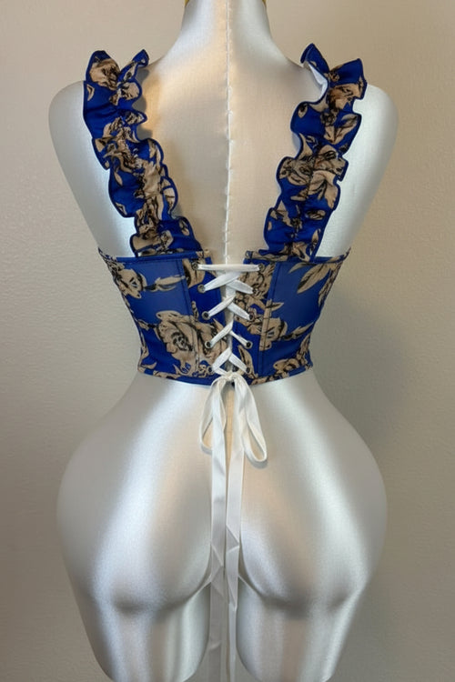 Top Azul Royal Floral con Volantes