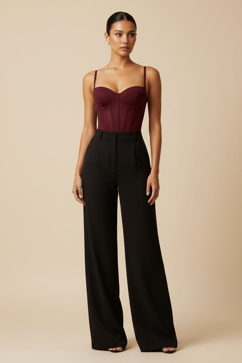 Bodysuit Corset Mesh Bustier with Underwire and Thin Straps